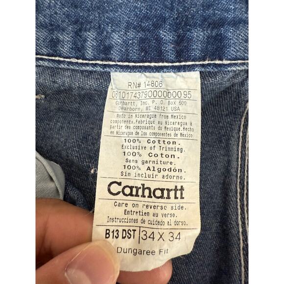 Carhartt Size 34x34 Denim Jeans Casual Pants Blue Button Zip Pocket Straight Leg - Picture 9 of 11